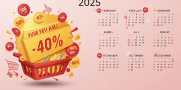 Calendário 2025: Ofertas Relâmpago para Economizar Até 40% Calendário de 2025 destacando as principais datas de ofertas relâmpago para compras com grandes descontos.