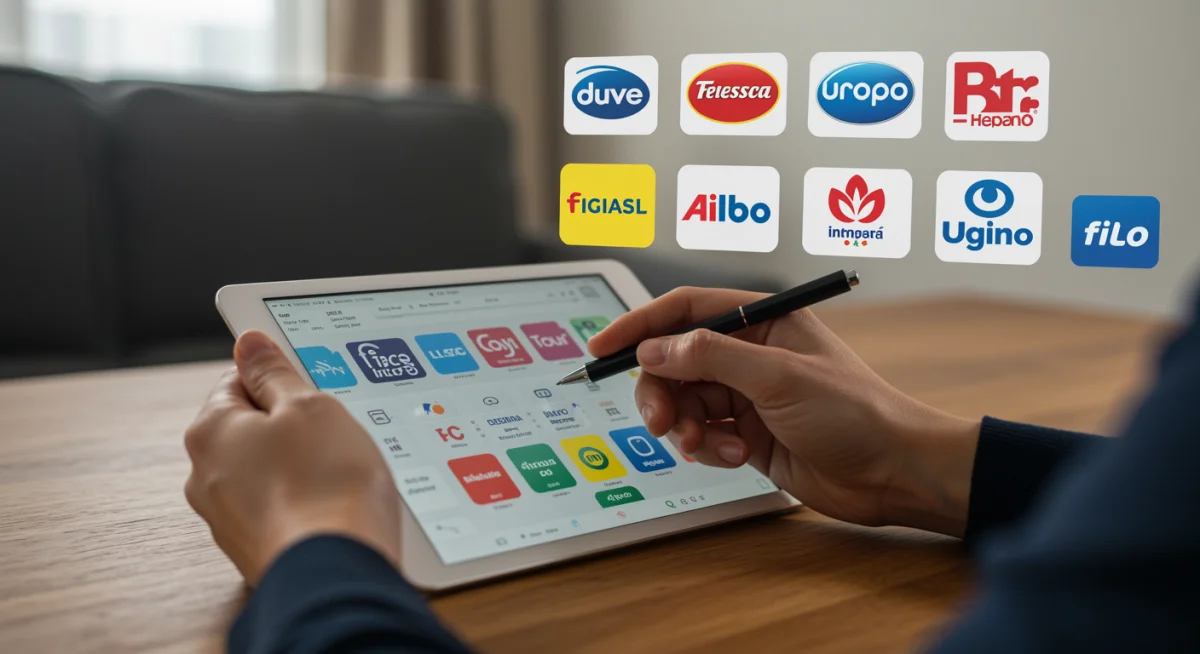 Pessoa comparando planos de celular e internet em tablet para economizar.