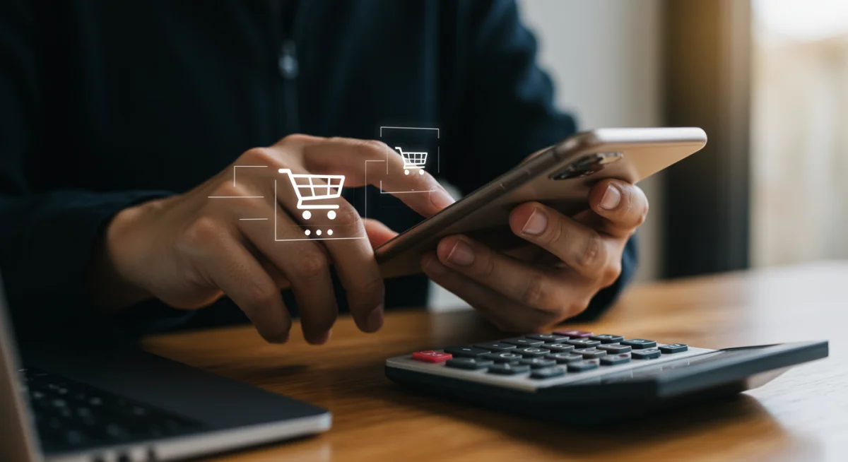 Pessoa comparando preços em um smartphone para encontrar as melhores ofertas na Black Friday 2025.