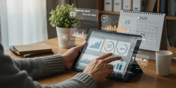 Pessoa comparando planos de internet em tablet para economizar em 2025