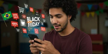 Alertas de Preço Black Friday 2025: Economize com Ofertas de Ouro Pessoa configurando alertas de preço em um smartphone com tema de Black Friday Brasil 2025.