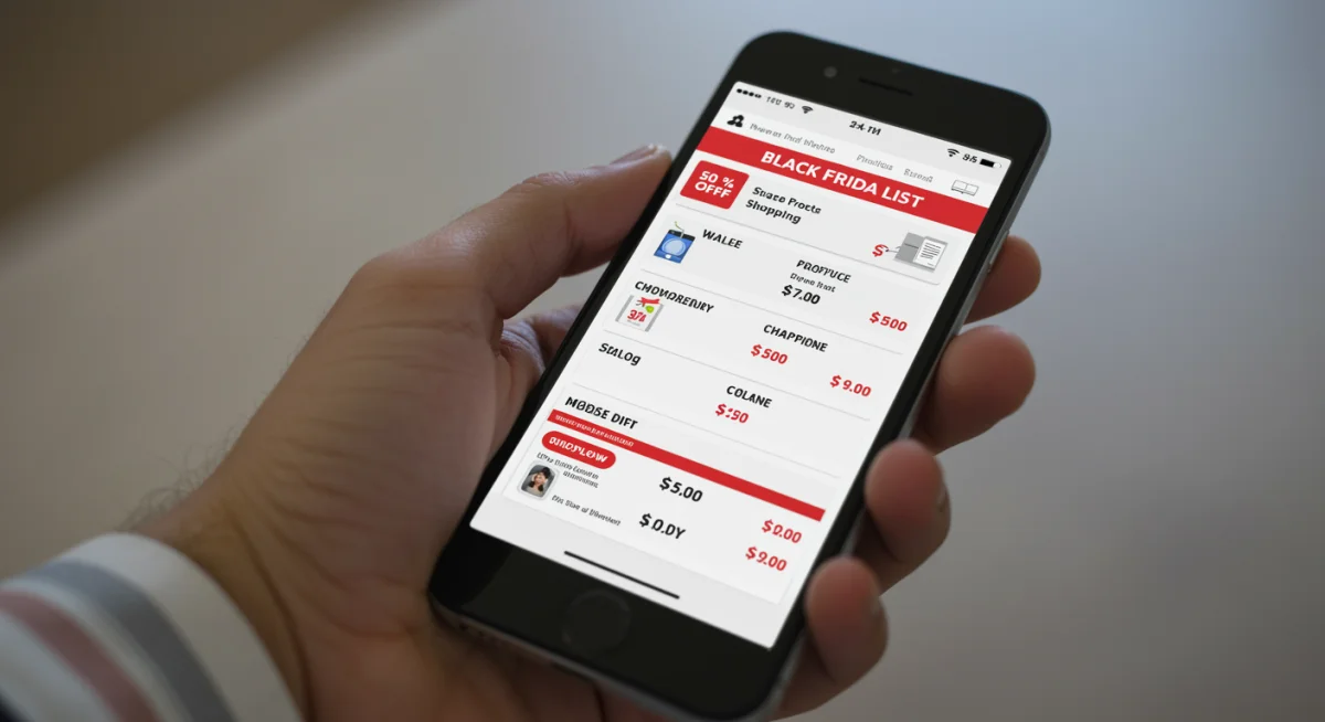 Lista de desejos digital organizada em um smartphone, essencial para compras na Black Friday