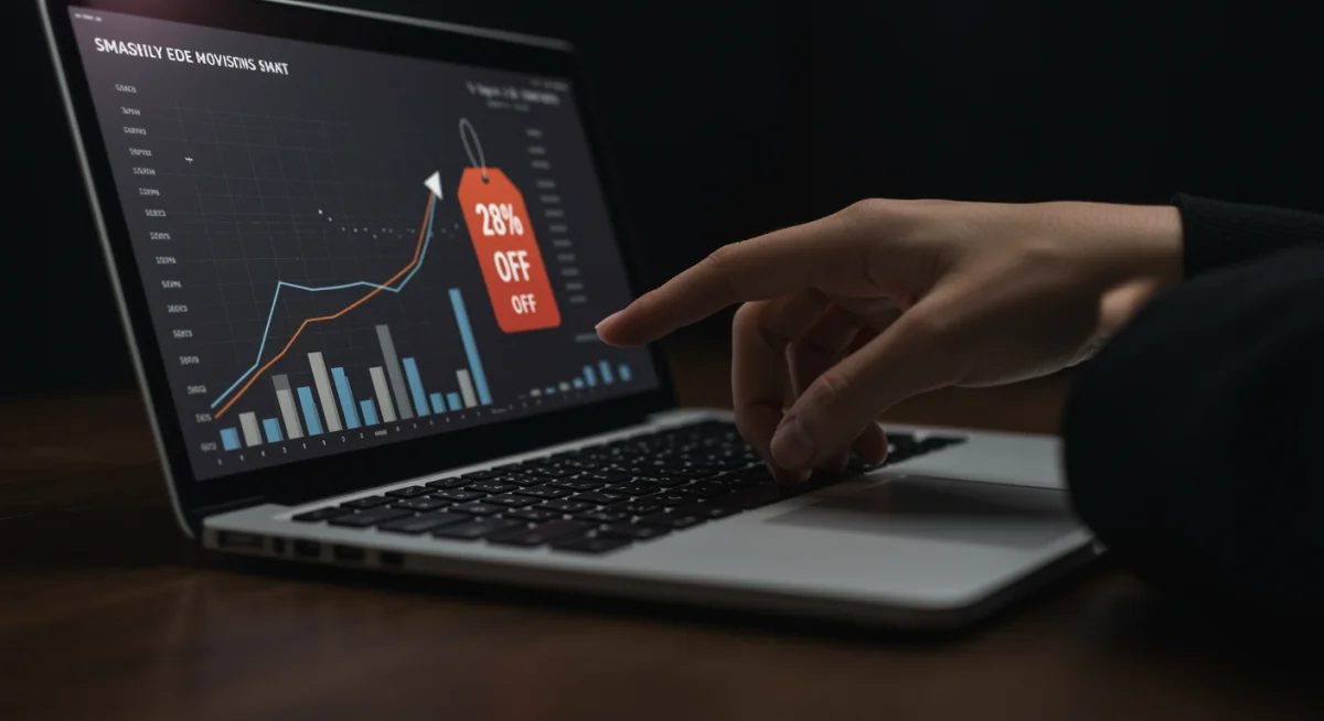 Pessoa utilizando um notebook de última geração com tela de alta resolução, representando inovação e economia