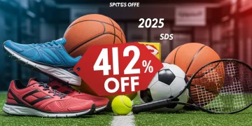 Banner promocional de ofertas relâmpago de artigos esportivos com 42% de desconto, válido por 3 dias em 2025.