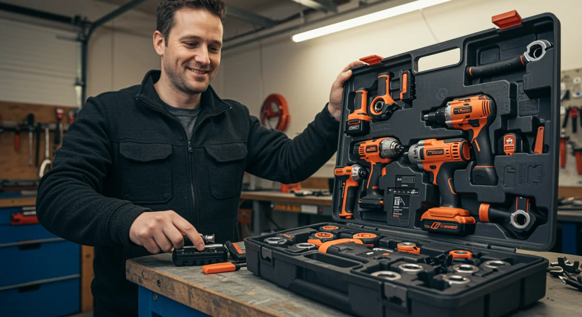 Organizando um novo kit de ferramentas adquirido em promoção