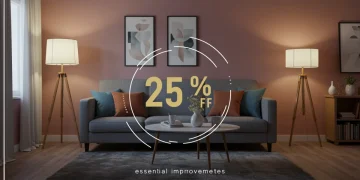 Oportunidades Únicas: 3 Produtos Essenciais para Casa com 25% OFF! Sala de estar aconchegante com sofá moderno e mesa de centro, simbolizando as ofertas de produtos essenciais para casa.
